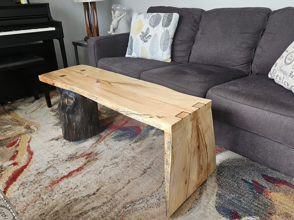 Two Seater Stump and Board Wood Bench