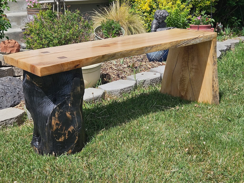 Two Seater Stump and Board Wood Bench
